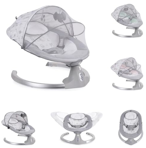 Cangaroo Moni Baby Swing Ari mit Musikfunktion, Timer, Fernbedienung und Moskitonetz, Farbe: Grau