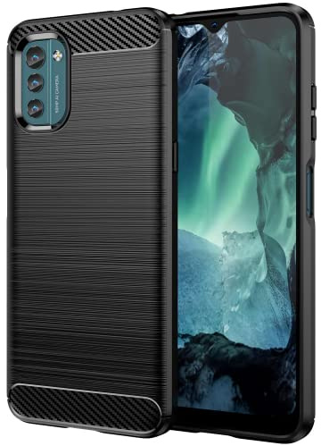 Folmecket Nokia G21/G11 Hülle, Karbonfaser, Kratzfest, stoßdämpfend, weiche TPU-Gummi-Schutzhülle für Nokia G21/G11 6,5 Zoll, Schwarz