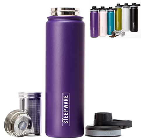 The Tea Spot Steepware Tea Tumbler, Tea Thermos, 22oz, Violet- Travel Bottle with Tea Infuser for Loose Leaf Tea or Iced Coffee - Sleek Double-Walled Insulated Bottle