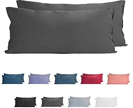 Komfortec 100% Baumwolle Kissenbezüge 2er Set - Superweicher Premium Jersey Kopfkissenbezug 150 g/m² - Kissenhülle - Anthrazit - 40 x 80 cm