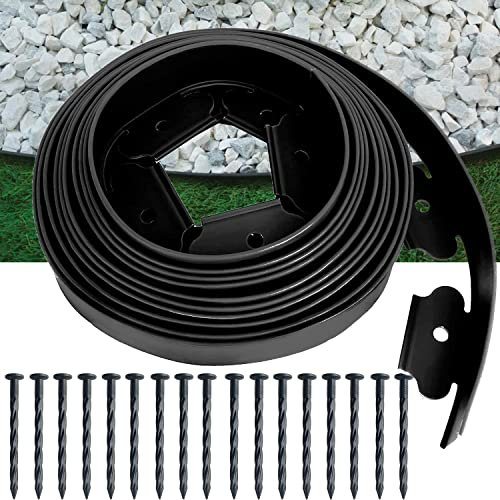Aoipend Kit per bordatura da giardino da 6 m, include 18 punte di ancoraggio, rotolo di plastica nera per paesaggistica, finitrice per prato, aiuole da giardino