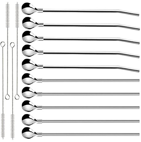 10 StüCk Strohhalme LöFfel Edelstahl Mit LöFfel TrinkhalmlöFfel Wiederverwendbare Metallstrohhalm LöFfel