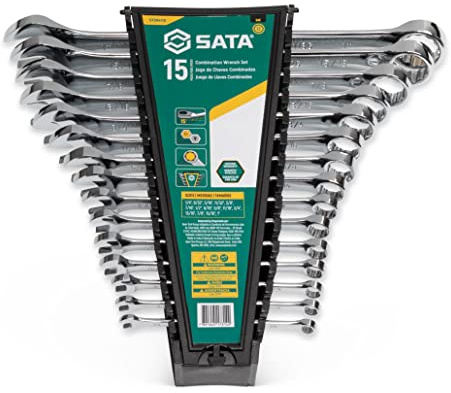 SATA Juego de 15 llaves combinadas de 12 puntos | Tamaños SAE de 1/4 a 1 pulgada | Carga fuera de esquina | ST08411G
