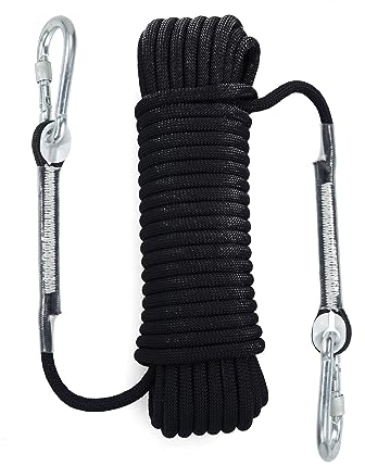 Kletterseil Outdoor-Seil Sicherheitsseil 10m, Statisches Seil Hochfestes Geflecht Nylon im Freien Rettungsseil mit 2 Karabiner, Feuerrettungs-Fallschirm-Seil für Arbeiten in der Höhe Abseilen Sport