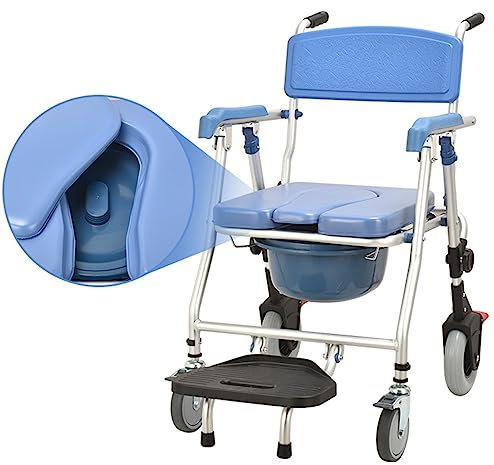Faltbar Toilettenstuhl Duschstuhl Fahrbar Toilettenstühle Mit Eimer Mit Gepolsterter Sitz/Rückenlehne Für Ältere Senioren Verletzte Und Behinderte Belastbarkeit Bis 150 Kg A,A