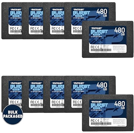 Patriot Memory Burst Elite SATA 3 SSD 480 GB 2,5 internes Laufwerk, Solid State Drive, Großpackung mit 10 Einheiten – PBE480GS25SSD0B