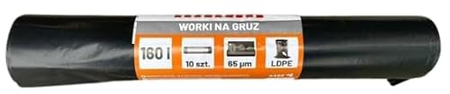 Bauschuttsäcke 160L – 10 Stück – extra stark, reißfest, aus LDPE-Folie, schwarze Bau- und Müllsäcke für Schutt, Gartenabfälle, Metall, Glas, Kohle – 65µ stabile Bauabfallsäcke (160 Liter)