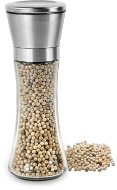 ds. distinctive style Salt and Pepper Grinder 7.9 Inch Premium 304 Stainless Steel Adjustable Pepper Mill Tall Size Manual Glass Bottle Shaker for Home, Kitchen, Barbecue