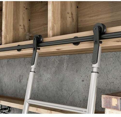 CHEMYO Bibliotheks-Schiebeleiter-Hardware-Kit, 3,3–26,2 Fuß Schienen-Kit, Roll-Hardware aus schwarzem Karbonstahl, Schiebe-Bibliotheksleiter-Schienensystem für Zuhause/Innen/Loft/Garage, ohne Leite