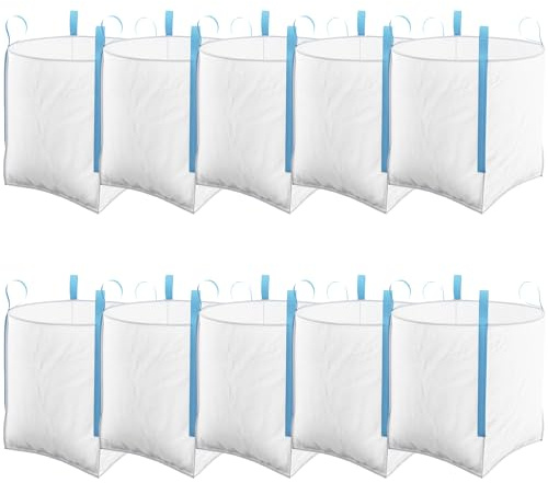 10 Pack FIBC 1 Tonne Builders Bulk Bag 85cm x 85cm x 85cm - Garden Building Waste Jumbo Ton Heavy Duty White Sack 10 Pcs