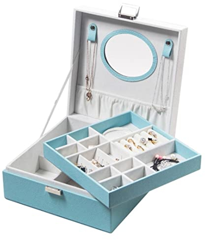 Boite A Bijoux Bijoux Femme Boîte À Bijoux En Cuir PU Avec Organisateur De Bijoux De Voyage Portable Et Colliers Amovibles Crochets Cubes Compartiment Couvert Rangement Bijoux ( Color : Light blue , S