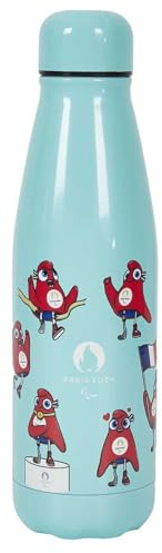 PARIS 2024, CJO3204, Botella Isotérmica Mascota Para Azul 50 cl, Producto Oficial con Licencia, Cantimplora Inox Reutilizable, Termo, para Deporte, Escuela, Viaje