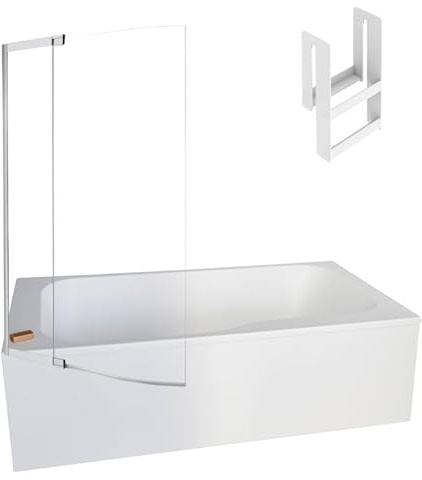 Baignoire bain-douche JACOB DELAFON Malice 160x85 - Gauche - Acrylique encastré - Accès facilité - Pieds réglables + Tablier + Pare-bain + Étagère