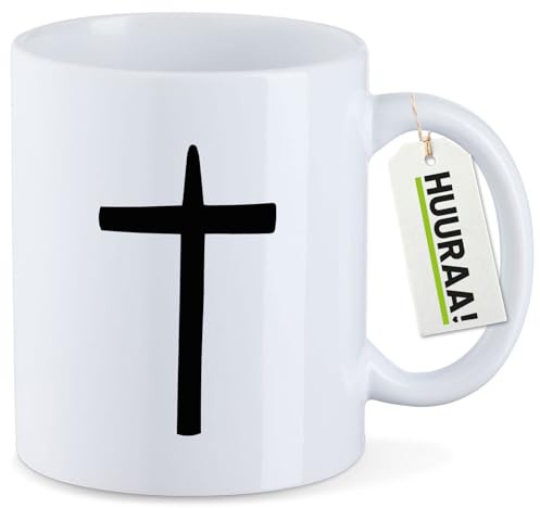 Huuraa Kaffeetasse Kreuz Christentum 330ml Weiß Keramik Kaffeebecher Geschenkidee