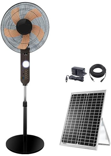 VBVARV 16 High Velocity Stand Fan W/Light, Solar Pedestal Fan, Oscillating Floor Fan for Industrial Commercial Residential Garage,Black,16in
