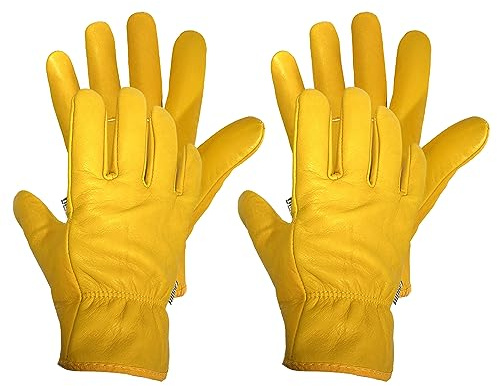 Bladez Gants de jardinage résistants aux épines pour homme et femme, grande paume et côtés supérieurs en cuir de vachette épais, doublure intérieure douce et chaude, anti-ronces, double couture solide