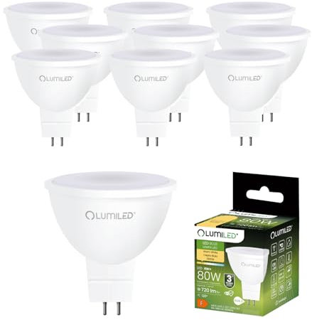 Lumiled 230V GU5.3 LED Lampen Leuchtmittel Spot 10 Stück Set, MR16 8W (entspricht 80W) 3000K Warmweiß 720 Lumen 120° Abstrahlwinkel Spots Glühbirnen