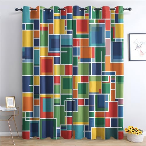 zcwl Bunt Geometrisch Vorhänge, Modern Abstrakt Verdunklungsvorhänge mit Ösen, Vorhang Blickdicht für Wohnzimmer Schlafzimmer Dekoration, Gardinen mit Muster, 2er Set, 137 x 117 cm (HöhexBreite)