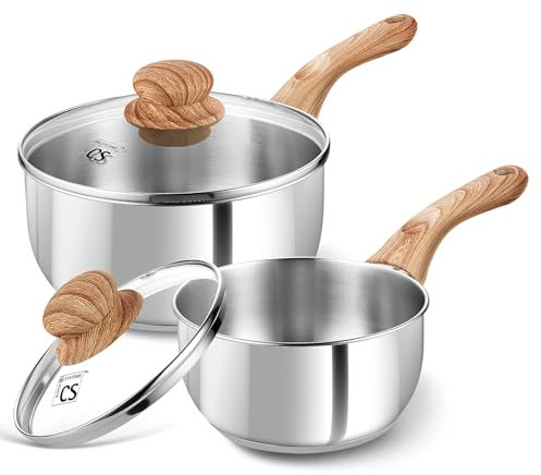 KOCH SYSTEME CS Juego de cacerolas de acero inoxidable – Juego de ollas de acero inoxidable de 1 cuarto y 2 cuartos de galón con mango de baquelita, juego de sartenes de acero inoxidable de alta