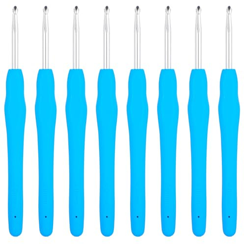 8 Stück Häkelnadel 4mm Ergonomische Softgriff-Metall-Häkelnadeln für Heimwerkerarbeiten, goldene Bastelgarn-Häkelnadeln (blau)