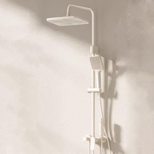 BiaoTeng Colonna Doccia con Soffione e Doccetta Doccetta 3 Funzioni Monocomando Rubinetto Vasca Set Colonna Doccia con Miscelatore Bianco