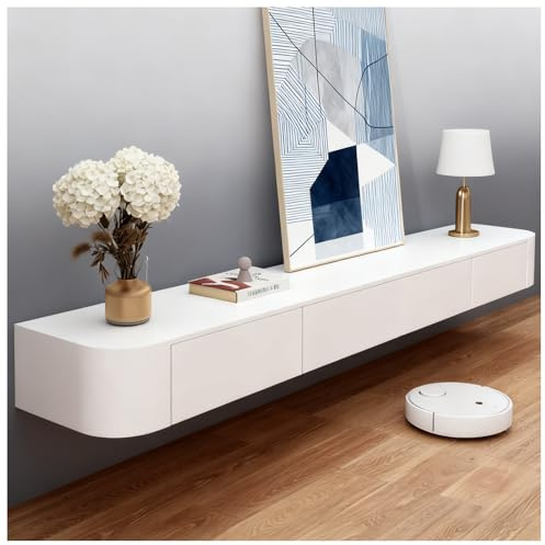 KSYGINXD Moderner TV Schrank 160cm Weiß, TV Lowboard Hängend, Fernsehtisch mit 2 Schubladen 1 Klappen Türen, Hängeschrank Wohnwand, TV Tisch für Wohnzimmer und Esszimmer