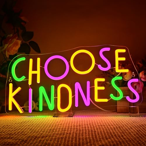Wanxing Choose Kindness Neon Schild,Led Schild Wanddeko,Neon Sign USB Dimmbar für Klassenzimmer,Leuchtreklame Wohnzimmer Büro Room Decor,Geschenk für Mädchen und Jungen
