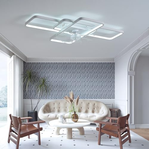 Moderno ventilatore da soffitto reversibile silenzioso con telecomando, timer dimmerabile e 6 velocità, illuminazione creativa ed elegante per camera da letto, soggiorno e sala da pranzo, bianco (85