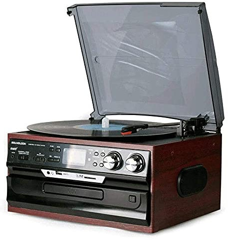JFNHUTL Tourne-Disque à Musique, Platine Vinyle Bluetooth Portable, Port USB/SD/AUX équipé, Prise en Charge de la Transcription, Conception de Valise pour Le Divertissement et l