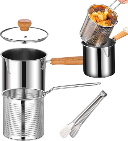 Olla 2 en 1 para Freidora de Acero Inoxidable con Filtro de Aceite de Gran Capacidad y Cesta para Cocina