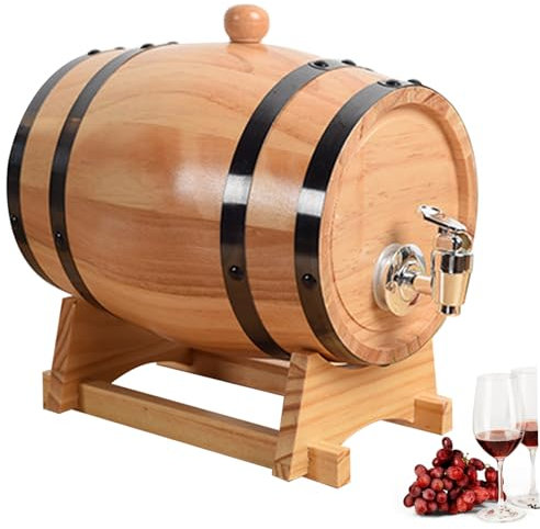 1L Aging Oak Whiskey Dispenser with Stand, Wine Barrel with Tap Dispenser for Brewing and Storing Whisky and Wine, Mini Whiskey Barrel
