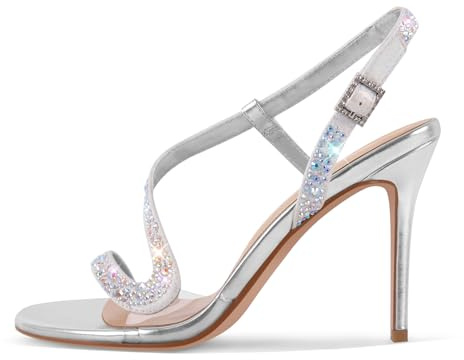 Meinabsatz Sandali con cinturino Glitter Strass Sandali Rotondo Aperto Tacchi Alti Sandali A Stiletto, argento, 43 EU