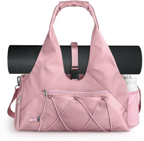 Gym Bag Women, Yoga Mat Bags, Sport Tote Handbag with Shoe Compartment and Adjustable Strap Leisure Weekender Bag Travel Bag for Fitness Pilates Dance Swimming Workout Daily Office Sauna Shopping