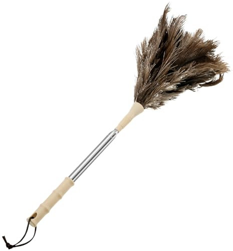 Plumero reutilizable de plumas de avestruz, longitud extensible de 60 a 115 cm, plumero de mano extraíble con mango de acero inoxidable para limpiar ventiladores de techo, lámparas colgantes