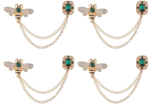 CHGCRAFT Broche de abeja de cristal de 4 piezas, broches dorados con cadena colgante de diamantes de imitación, aleación de diamantes de imitación, alfileres de abeja, imperdibles para cuello, suéter
