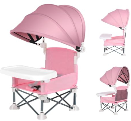 Faltbarer Baby-Esszimmerstuhl, Reisesitz mit Tablett für Kleinkinder, faltbarer Babysitz mit Sonnendach für Zuhause, Outdoor, Picknick, Reisen, Rasen, Camping,