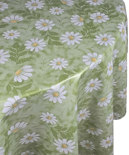 Wachstuch Wachstischdecke Tischdecke Gänseblümchen Grün Oval 130 x 160 cm abwischbar