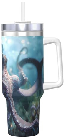 WZYCWB Riesiger Eisbecher mit Oktopus-Muster – 1,2 l doppellagiger Edelstahl-Vakuumbecher, auslaufsicher und tragbar