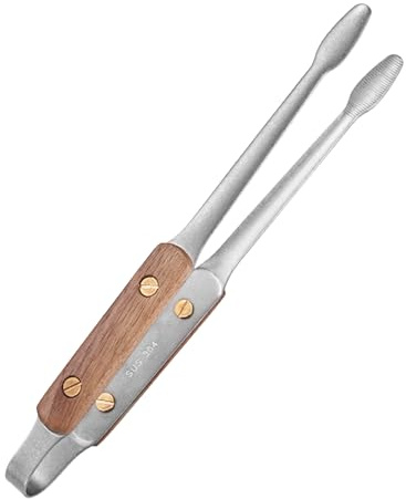 Longjet Kitchen Tongs Metal Tweezers for Cooking - Reptile Feeding Tongs for Gecko, Bearded Dragon, Snake - Long Forceps for Aquarium Plant (Silvery Walnut-9.5/1Pcs)