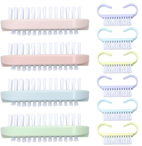 10 Pcs Plastic Nail Brush, 4 Pcs Nail Brush Double Sided, 6 Pcs Nail Brushes for Cleaning Nails with Plastic Handle for Hands Feet Nail