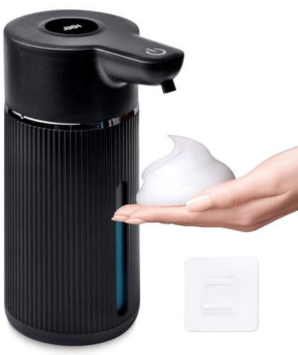 Distributeur Savon Automatique, 420ML Distributeur Savon Mural avec Capteur, Rechargeable USB, IPX6 Étanche, 4 Niveaux Réglables, Noir