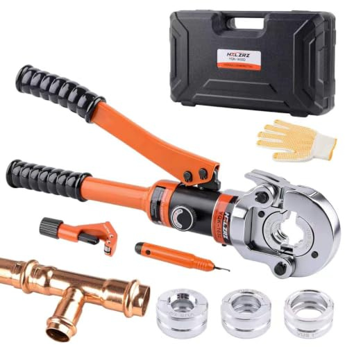 HZLZRZ Pro Press YQK/1632D Kit d'outils de sertissage de tuyaux en cuivre avec 3 matrices (1,27 cm, 1,9 cm, 2,5 cm) pour plomberie et chauffage de l'eau, comprend un coupe-tube en cuivre et un outil