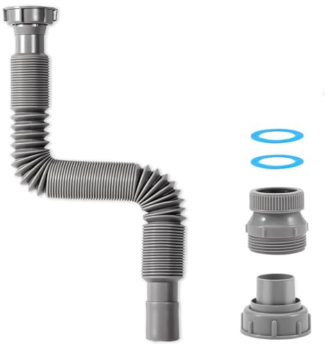 QruiLanTu 1 1/2 Flexible Drain Hose, Extendable Flexible Sink Drain Hose P-Trap with Adapter Suitable for Kitchens Bathrooms Outdoors and RVs (15 in-42.4in/58 cm-107 cm)