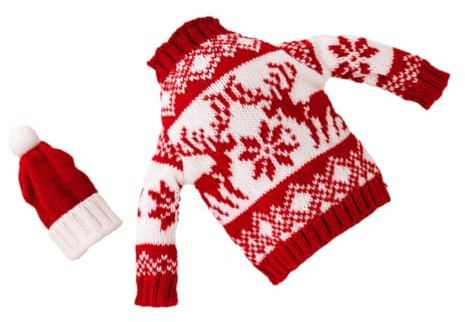 NUOBESTY Housse de Bouteille de Vin Noël en Tricot Rouge Motif Cerf Manchon Décoratif Festif pour Bouteille Standard Accessoire Déco Table de Fête Emballage Présent Original