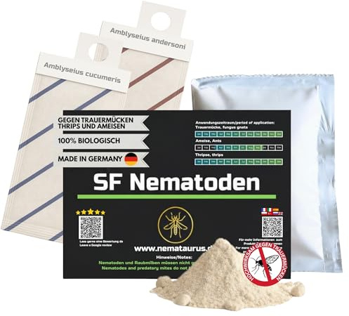 1 mio SF- Nematoden + 8x Raubmilben Komplettset gegen Thrips, Spinnmilben und Weiße Fliege, Fadenwürmern zur biologischen Schädlingsbekämpfung (1 Mio + 8x Raubmilben gegen Thrips und Spinnmilben)