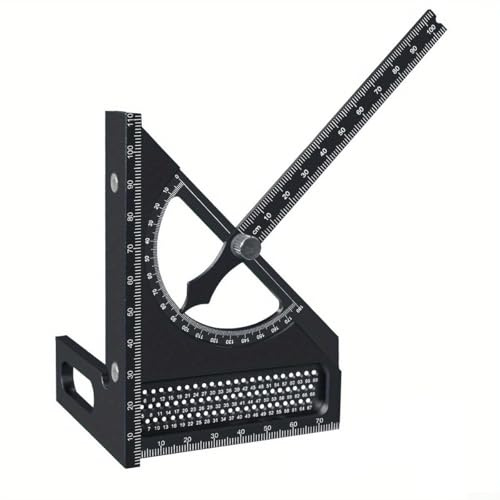 BlesConi Regla de medición ajustable multiángulo con puntero semicírculo, cuadrado de carpintero de 0 a 180°, aleación de aluminio (métrico negro)