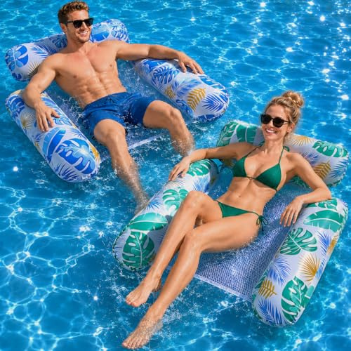 Luftmatratze Pool, XL Luftmatratze Wasser Wasserhängematte, 4 IN 1 Wasserspielzeug Pool LuftmatratzeErwachsene, Wasserhängematte Mit Netz Aufblasbare Pool Zubehör Spielzeug Spaß (2 Stück)