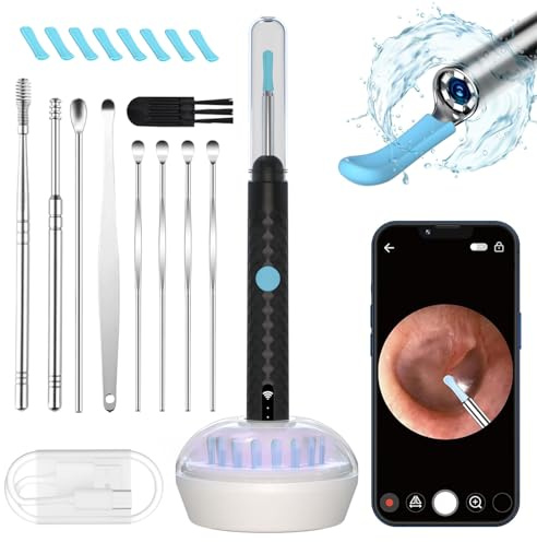 Ear Wax Removal Kit, Wireless Ear Cleaner with 1080P HD Camera & LED Light, Earwax Remover Tool with 9 PCS Cleaning Kit, Ear Examination Tool for Family, for iPhone, iPad, Android Smart Phones