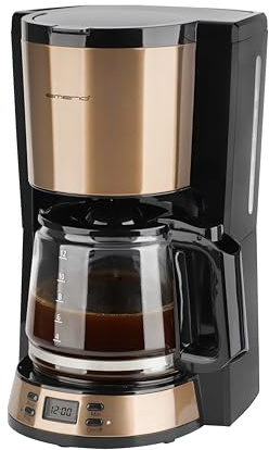 EMERIO Cafetera con filtro con temporizador y pantalla, diseño de cobre, jarra de cristal de 1,5 l para hasta 12 tazas de café fresco, filtro permanente extraíble, función antigoteo, 1000 W, CME