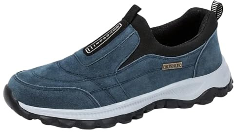 Mens Slip On Trainers Wide Fit Waterproof Walking Shoes, Lightweight Breathable Casual Sneakers with Orthopedic Arch Support, Non-Slip Hands Free Outdoor Shoes for Men Blue